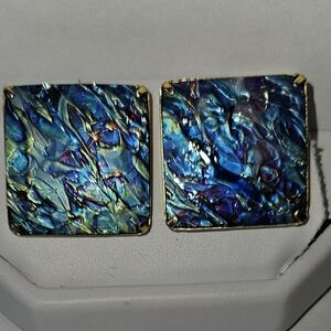 #110 Prisma Unique Handcrafted Glass Earrings in Blue Purple Highlights & Gold